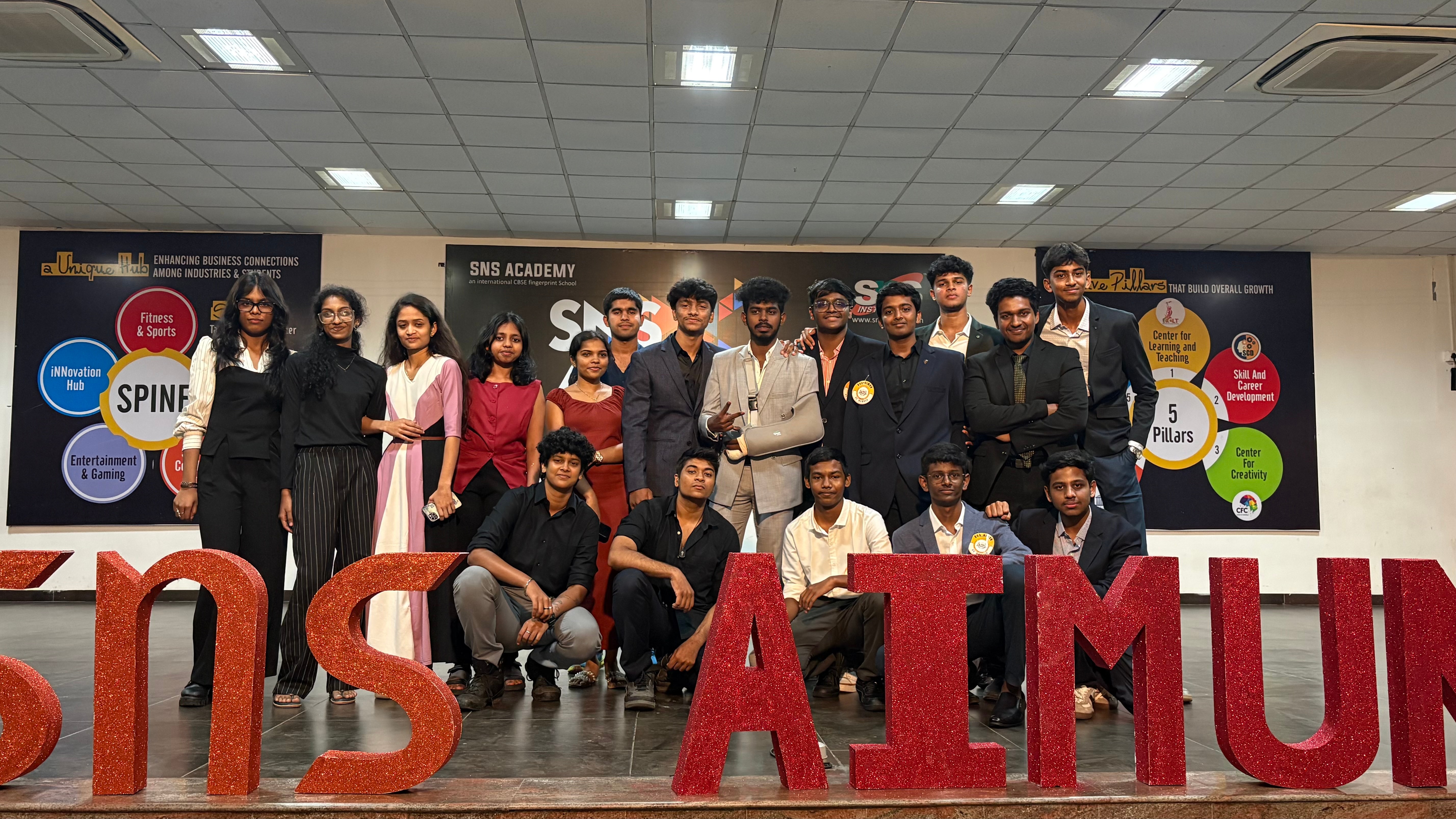 SNS Academy students and mentors gathered at an SNS AIMUN event